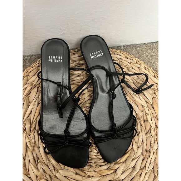 Stuart Weizman black Strappy leather sandals 7.5 Nye Occasion Holiday Cocktail - Picture 4 of 9